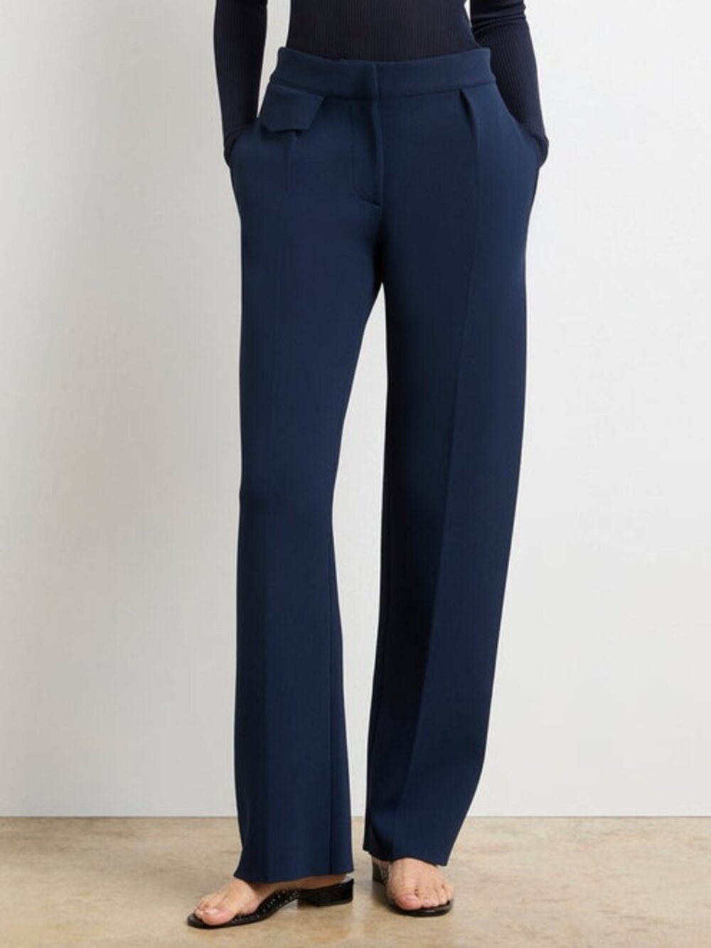1895$ Brandon Maxwell Cecily Tailored Knit Straight-Leg Trousers Size XS Navy